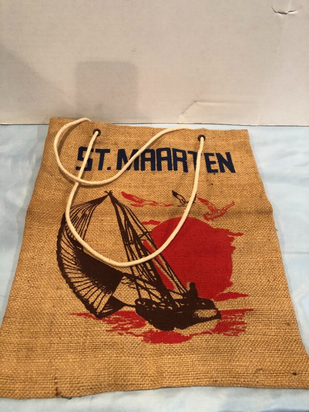 St. Maarten Burlap Sailboat Sailing Tote Bag
